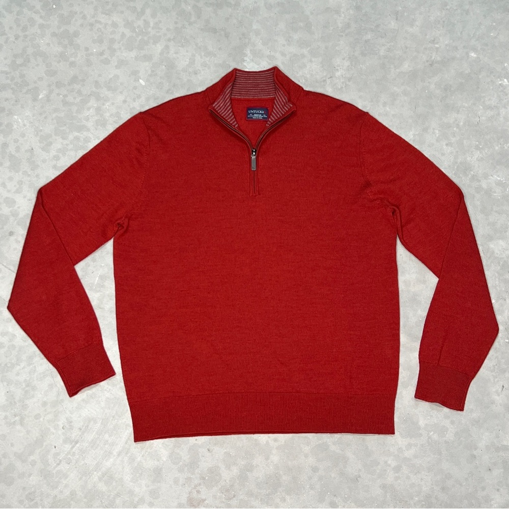 UNTUCKit Belguardo Red 100% Extra Fine Merino Wool Mens Medium Sweater 1/4 Zip